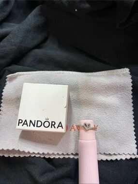 Pandora Silver Heart Ring with Pink Accent Band